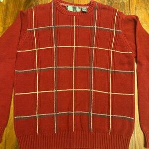 Oscar De La Renta Cable Sweater Mens M Cotton Fisherman Pullover Classic Red